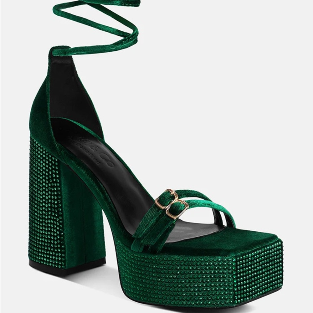 Rag & Co. Firecrown Green Rhinestone Platform Sandals